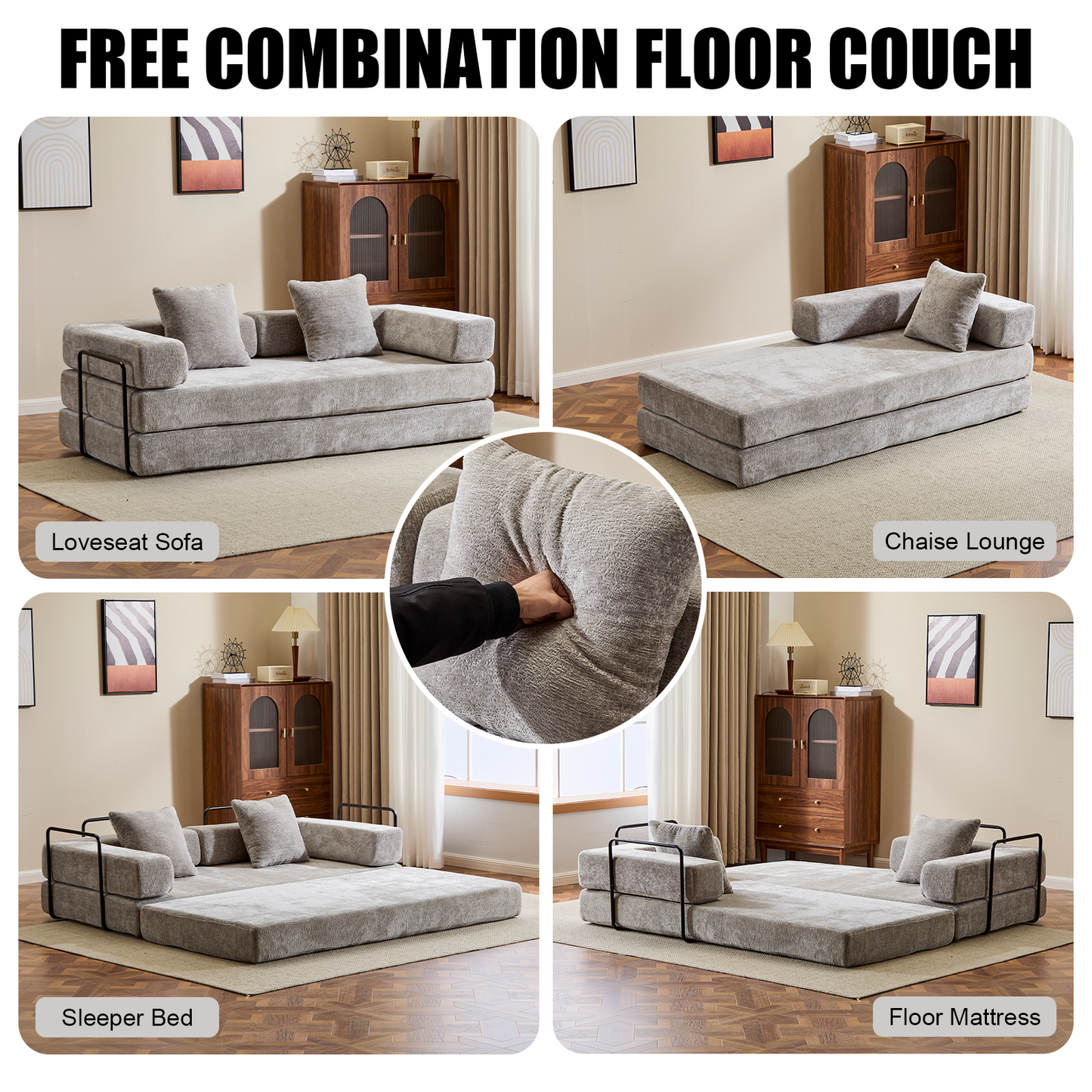 CoziCave™ Convertible 4-In-1 Boneless Couch